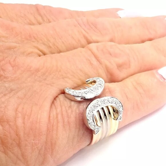 Authentic! Cartier Diamond Double C 18k Tri-Color Gold Band Ring Size 52 US 6 - Picture 8 of 9